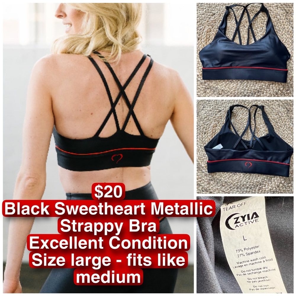 EUC ZYIA Black Sweetheart Metallic Strappy Bra